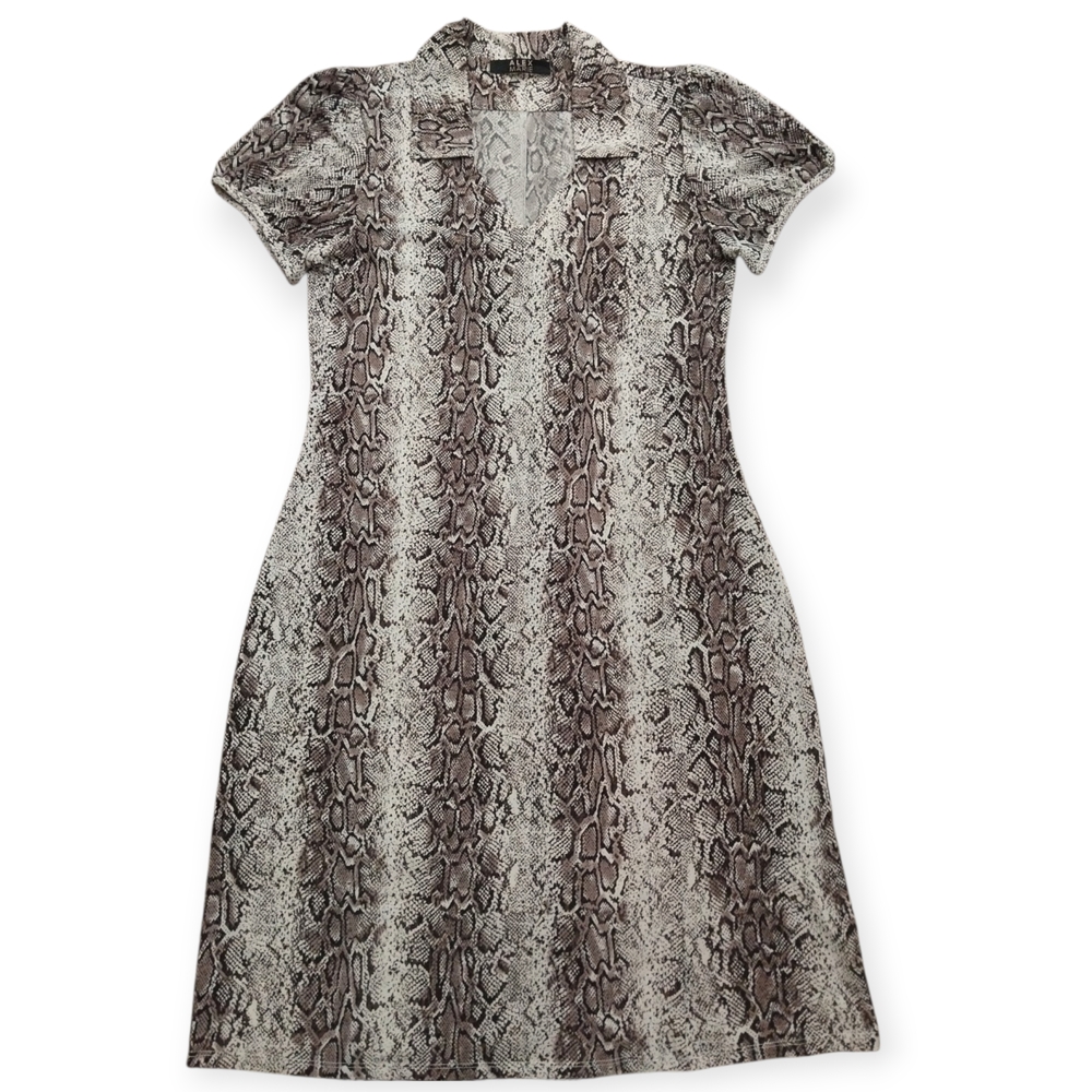 Alex Marie Snake Print Midi Dress Belted Size M Elegant Chic Fully Lined